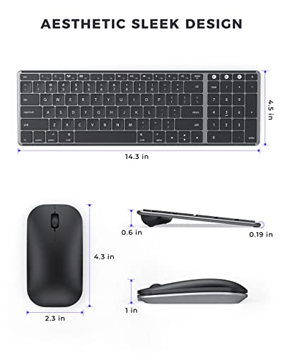 Wireless Bluetooth Keyboard and Mouse for Mac, Multi-Device Rechargeable Slim Keyboard and Mouse Stainless Steel Full Size, Compatible with MacBook Pro/Air, iPad, iMac - Space Gray