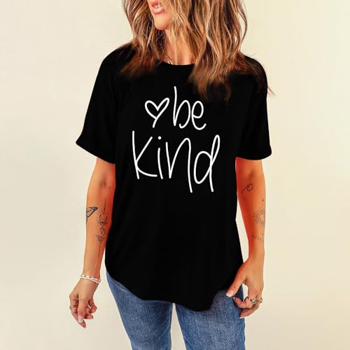 MAIHUN Be Kind Shirt for Women Awareness T Shirt Inspirational Teacher Tees Tops Blessed Short Sleeve Black