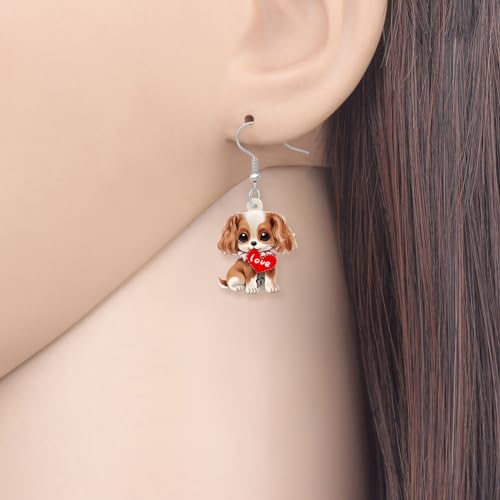 BONSNY Acrylic Valentine's Day Cute Pink Heart Love Dog Breeds Beagle Puppy Earrings Drop Dangle Jewelry For Women Gift Charms (Beagle)