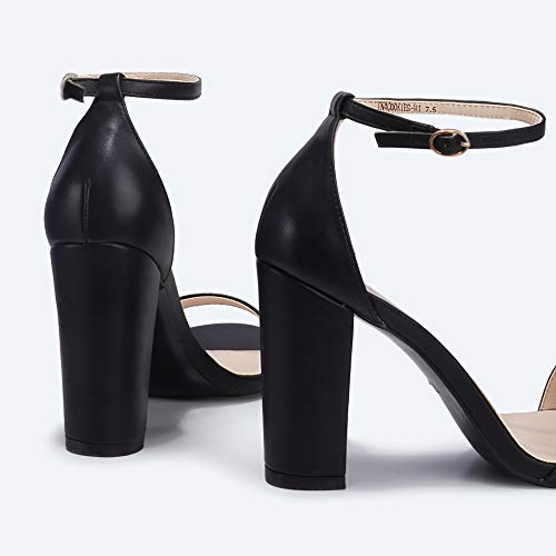 IDIFU Women's Nude Patent Chunky High Block Pump Heel Sandals Open Toe Ankle Strap Wedding Bride Bridesmaid Prom Dress Shoes