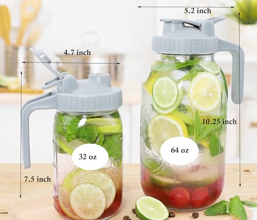 Glass Mason Jar Pitcher 32 oz With Spout Lid 2 set Airtight Water Jug 1 Quart Wide Mouth Cold Brew Coffee Sun Tea Pitcher Leakproof Breastmilk Storage Jar With Top Flip Cap For Fridge