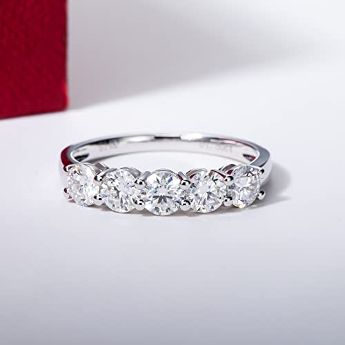 CADYNO 14K White Gold Moissanite Half Eternity Band Ring 1.5ct D Color Lab Grown Created Diamond Solid Real Gold Wedding Engagement Anniversary Promise Ring for Women 5