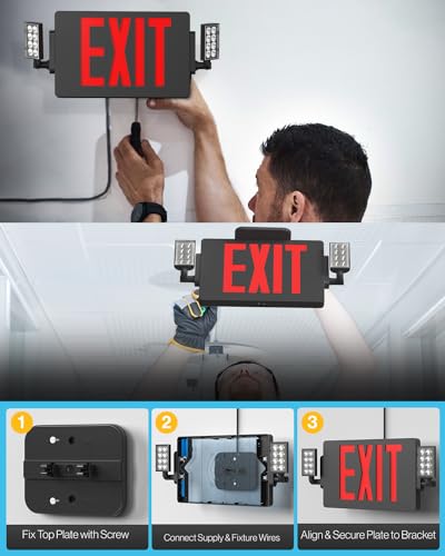 Sunco 6 Pack Red Exit Signs With Emergency Lights, Two Adjustable LED Lights, 94V-0 Fire Resistant, Backup Battery, 120-277V, Wall Or Ceiling Mount, Commercial Grade Double Sided UL