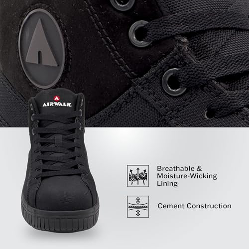 Airwalk Deuce Composite Toe Shoes for Men - Lightweight Work Safety Sneakers - Non-Slip, Electrical Hazard Resistant, Black/Black, 9 Medium
