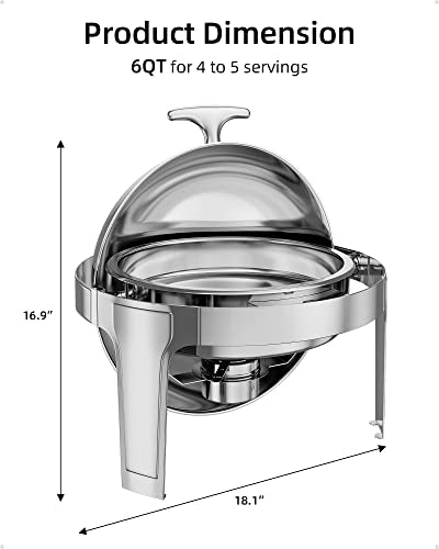 Garvee 6QT Roll Top Round Chafing Dish Stainless Steel Full Pan Classic Buffet Chafer [at Least 5 People]