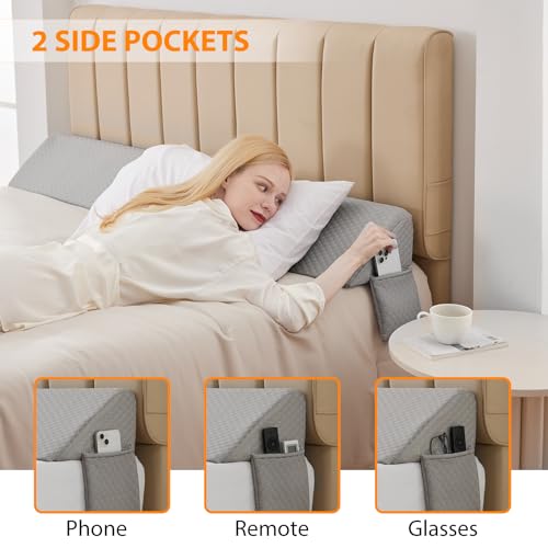 Ruqmuis Queen Bed Wedge Pillow for Headboard, Bed Gap Filler, Mattress Gap Filler Queen, Fill The Gap (0-7") Between Headboard and Mattress (Grey, 60"x10"x6")