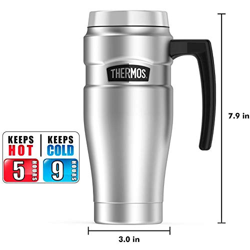 THERMOS Stainless King Vacuum-Insulated Travel Mug, 16 Ounce, Matte Stainless Steel