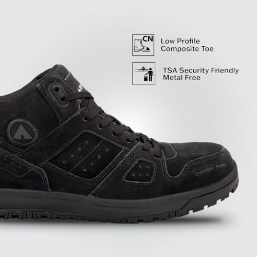 Airwalk Mongo Mid Top Composite Toe Men’s Industrial Work Shoes, Black/Black, Size 10, Wide, Comfortable & Light Work Shoes for Men, Electric Hazard, Slip Resistant