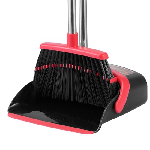 BSKLIN Heavy-Duty Broom and Dustpan Set for Outdoor Broom with Dust pan for Home Commercial Cleaning Supplies Angle Broom with Long Handle Perfect for Courtyard Garage Lobby Mall Market Street