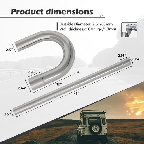 Jaxilyn Exhaust Pipe Kit 2.5 Inches Mild Steel DIY Custom Exhaust Kit Tubing Mandrel Bend Pipe Straight & U-Bend 16 Gauge Universal 8PCS
