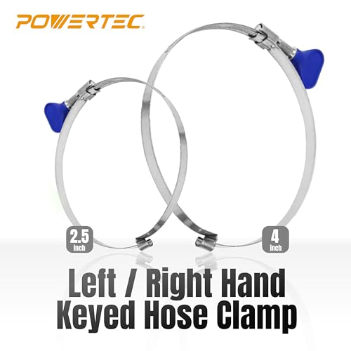 POWERTEC 70223 2-1/2 Inch Right Hand Keyed Bridge Hose Clamp, Thumb Screw Key Adjustable Stainless Steel Hose Clamps for Dust Collection, Dust Collector and Dryer Vent Hose, 5 pack