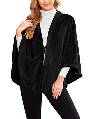 Ekouaer Women's Cardigan Cashmere Solid Poncho Loose Loungewear Tops Winter Shawl Cape