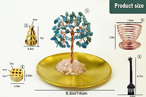 Dreamgirnh Palo Santo Incense Holder, Healing Crystal Tree Incense Burner, Sage Holder for Burning Incense Sticks/Coil/Cones, Smudge Bowl Ash Catcher for Meditation Yoga Spiritual Room Home Zen Decor