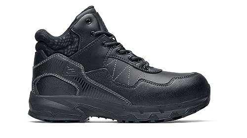 Shoes for Crews Piston Low, Men's, Women's, Unisex Soft Toe Slip Resistant Work Shoes, Water Resistant, Black, Men's 7.5 / Women's 9 Wide