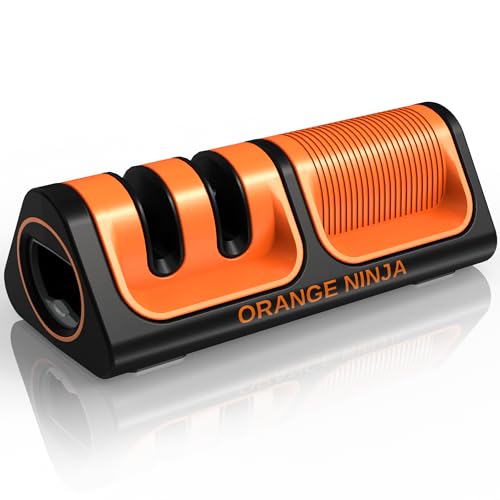 Orange Ninja Mini Knife Sharpener - Coarse & Fine Knife Sharpener, Knife Sharpening System- Knife Sharpeners for Kitchen Knives, Pocket Kitchen Knife Sharpener with Bottle Opener & Fridge Attachment