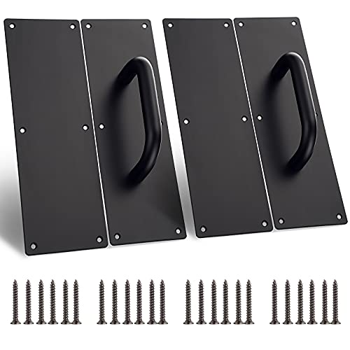 Sumnacon 2 Sets 12 Inch Stainess Steel Door Handles - Sturdy Door Pull Push Plates with Screws,Solid Pull Push Handles for Home Office Public, Black