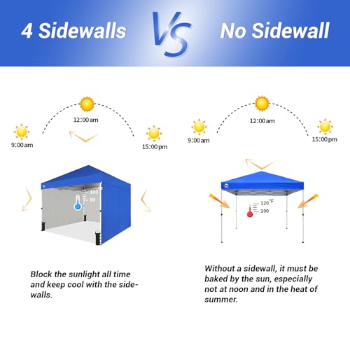 CROWN SHADES 10X10 Comercial Instant Canopy Pop Up Tent with Center Lock (10x10 with 4 Sidewalls, Beige)