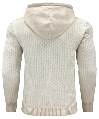 Zaitun Men's Drawstring Waffle Textured Hooded Pullover Sweater