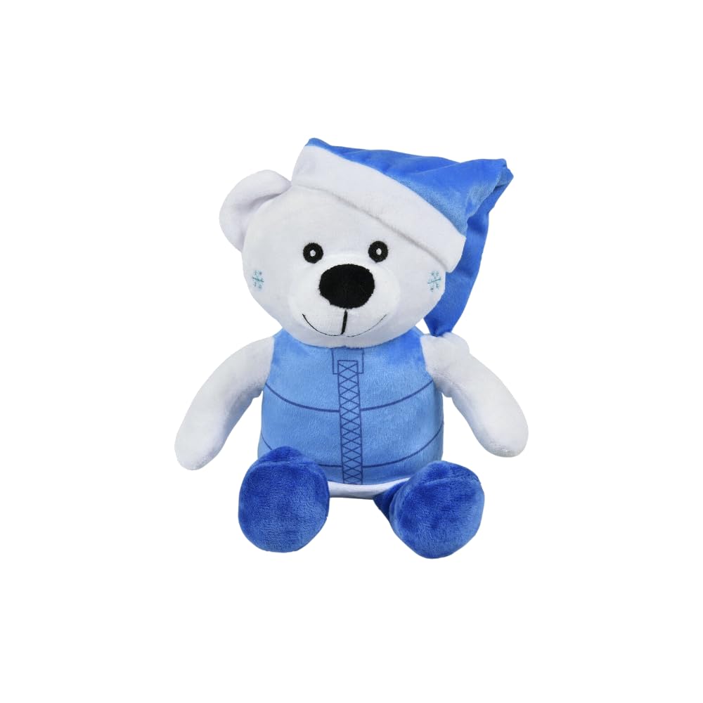 The System Sellers Winter, Christmas, Snowman, Snowball Fidget Sensory Toys for Kids, Party Favors, or Stocking Stuffers (8" Plush Polar Bear in Blue Jacket)