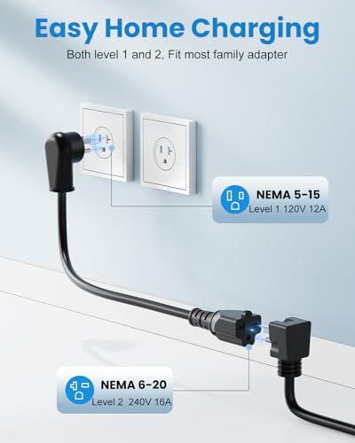 EVCompanion Level 1-2 EV Charger (16 Amp 110-240V 21ft Cable), Portable Electric Vehicle Charger with NEMA 6-20 Plug NEMA 5-15 Adapter,Plug-in Home EV Charging Station for SAE J1772 Evs