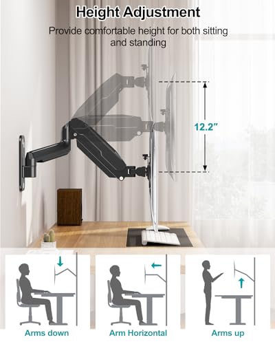 MOUNT PRO Single Monitor Wall Mount for 13 to 32 Inch Computer Screens, Gas Spring Arm Holds Up to 17.6lbs, Full Motion Adjustable,VESA Mount 75x75, 100x100,Black
