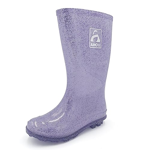 Amoji Girl Glitter Rain Boots Youth Garden Rubber Boots Children Wellies Outdoor Waterproof Boots Pink HL2103 Size 11 Little Kid