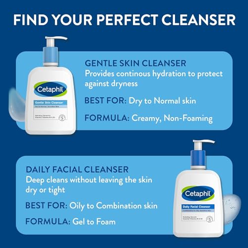 Face Wash by CETAPHIL, Daily Facial Cleanser for Sensitive, Combination to Oily Skin, NEW 16 oz 2 Pack, Gentle Foaming, Soap Free, Hypoallergenic