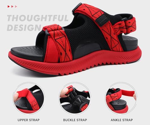 ONCAI Hiking Sandals for Men,Arch Support Walking Trail Man Fisherman Sandles,Breathable Mesh Water Beach and Orthopedic Father Sports Recovery Sandals with Adjustable Strap Red Size 14