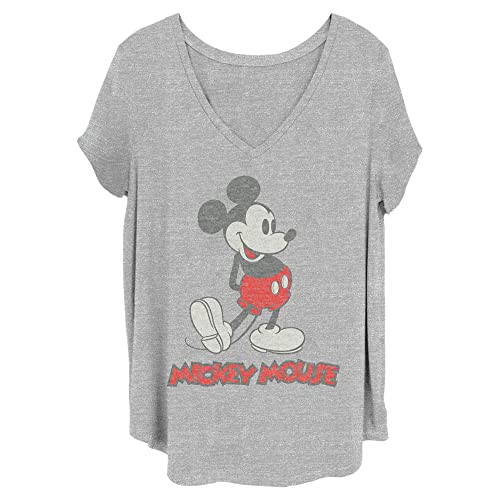 Disney Women's Classic Vintage Mickey Junior's Plus Short Sleeve Tee Shirt, Heather Grey, 1X