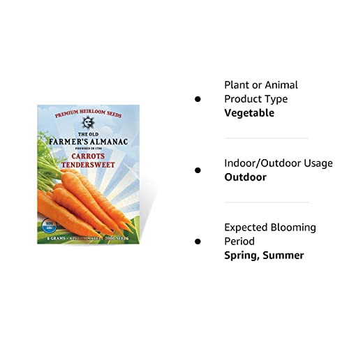 The Old Farmer's Almanac Heirloom Carrot Seeds (Tendersweet) - Approx 2600 Seeds - Non-GMO, Open Pollinated