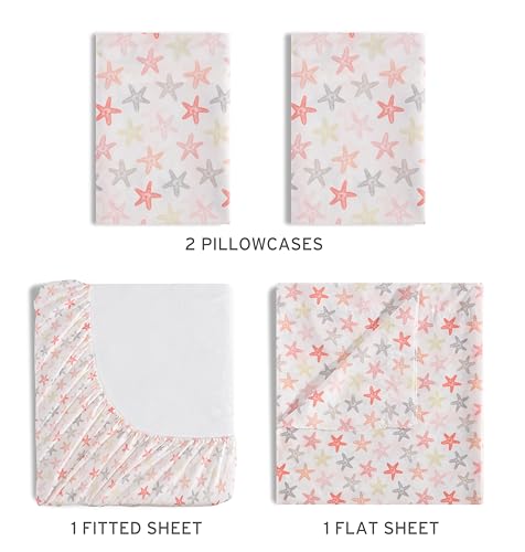 Beatrice Home Fashions Coastal Print Microfiber Sheet Set, Soft, Comfy, 12" Deep Pockets, Full, Shell Notes