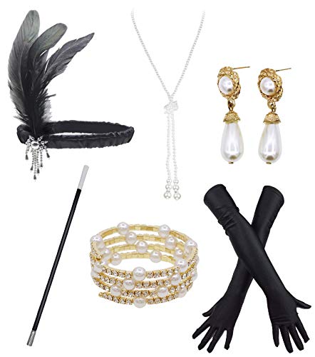 Women Evening Floral Dress 1920s Sequin Flapper Cocktail Mermaid Formal Gown with 20s Gatsby Accessories Set