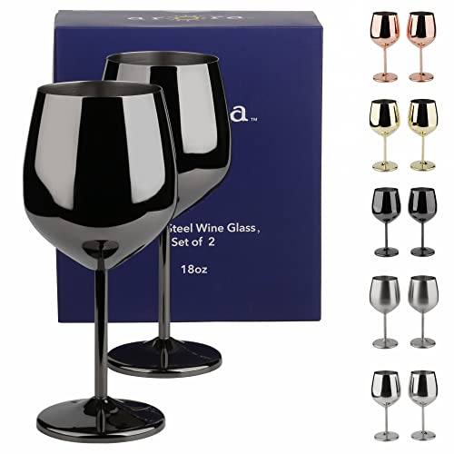 Arora Stainless Steel Wine Glass 18oz - Set of 2 Black - 3.6" D x 8.3" H (851036)