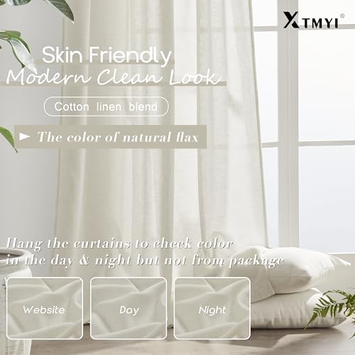 XTMYI 95 Inch Length Curtains 2 Panels Set Back Tab Linen Window Sheer Curtain Drapes for Living Room Bedroom,50x95 in Long,Cream(Ivory/Off White)