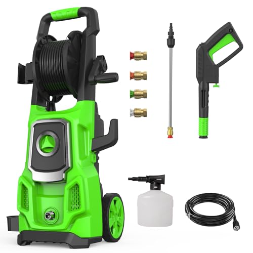 Electric Pressure Washer, Hsoipn 4500 Max PSI, 2.6 GPM Power Washer Machine with Hose Reel,4 Quick Connect Nozzles, Foam Cannon, for Cars, Patios, and Floor Cleaning