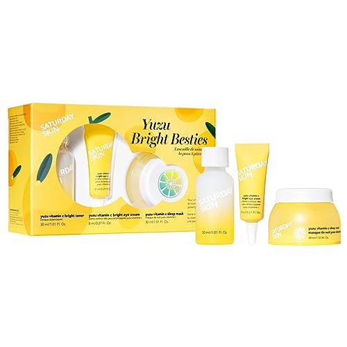 Saturday Skin 3-Piece Skin Care Set Yuzu Vitamin C Sleep Mask Yuzu Vitamin C Bright Toner and Eye Cream Overnight Facial Masks Korean Beauty Best Vitamin C Skincare Set