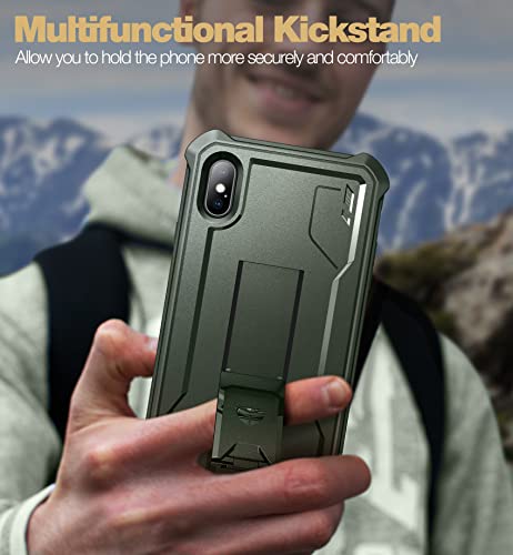 Dexnor for iPhone Xs max Case, [Built in Screen Protector and Kickstand] Heavy Duty Military Grade Protection Shockproof Protective Cover for iPhone Xs max (Army Green)