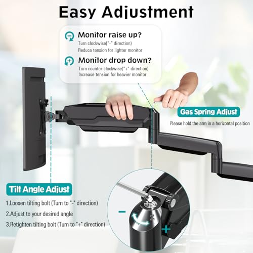 MOUNT PRO Triple Monitor Mount, 3 Monitor Desk Mount for There Screens up to 32 Inch, Full Motion Gas Spring Triple Monitor Stand, Heavy Duty Monitor Arm Hold up to 17.6lbs Each, VESA Mount, Black