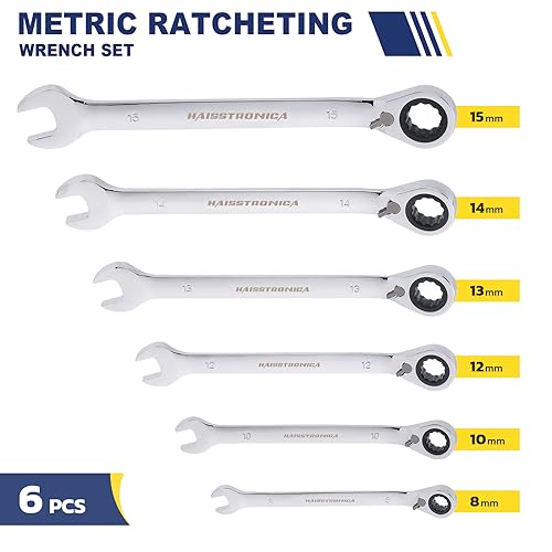 haisstronica Metric Reversible Ratcheting Combination Wrench Set, 6PCS 8-15mm CR-V Open End Ratchet Wrench For Auto,DIY,Gifts