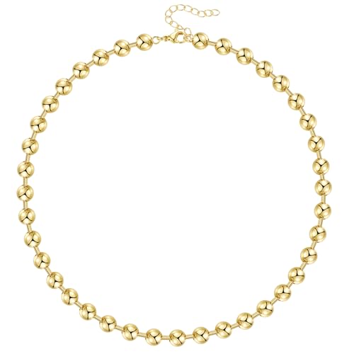 KissYan Gold Beaded Necklace for Women, 14K Gold Plated Adjustable High-Polished Basic Metal Ball Bead Chain Choker Necklace Minimalist Fashion Jewelry Gifts (Huge)