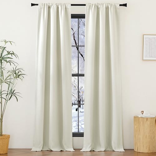 NICETOWN Bedroom Curtains 2 Panels Sets Faux Linen Textured, Pinch Pleated Room Darkening Light/Heat Blocking Window Drapes Thermal Insulated for Living Room, Angora, W50 x L120, 2 Panels