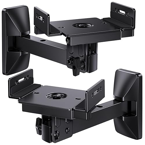 Pipishell Speaker Wall Mounts, Dual Side Clamping Bookshelf Speaker Mounting Bracket, Speaker Mounts for Surround Sound, Bookshelf Speakers up to 50 lbs, 1 Pair