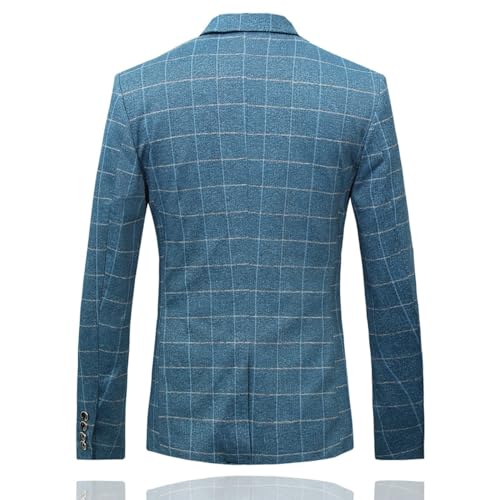 Cloudstyle Men's Suit Plaid Modern Fit 3-Piece Suit Center Vent Blazer Jacket Tux Vest & Trousers Blue