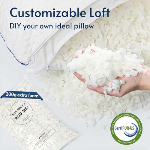 viewstar Memory Foam Pillow Queen Size 1 Pack, Shredded Bed Pillow for Sleeping, Adjustable Firm Pillow for Side Back Stomach Sleepers, Queen Pillow with Washable Removable Cover 20"x 30"