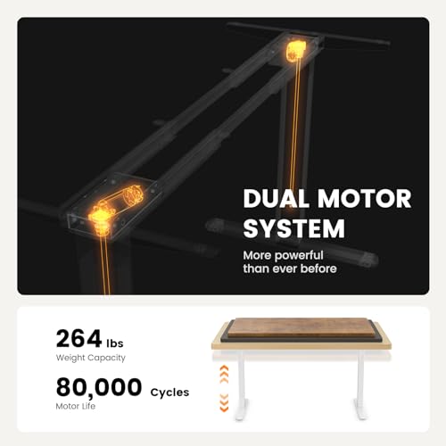 ErGear Standing Desk Frame [Dual Motor] Electric Adjustable Legs Compatible Desktop Size 44″-90″, 264 lbs Weight Capacity, 4 Memory Height Settings Stand up Desks Frame Workstation, Black Frame Only