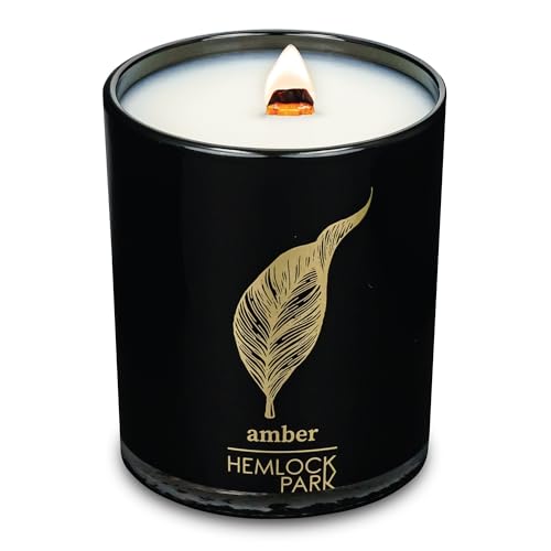 Hemlock Park Black & Gold Crackling Wood Wick Candle Handcrafted with Natural Plant-Based Coconut Wax (Lily of The Valley, Standard 7.2 oz)