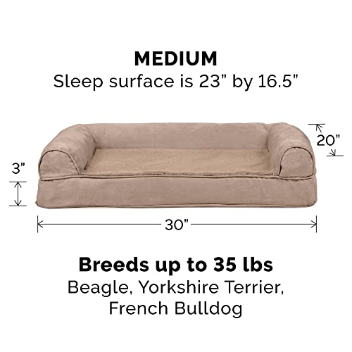 Furhaven Cooling Gel Dog Bed for Medium/Small Dogs w/ Removable Bolsters & Washable Cover, For Dogs Up to 35 lbs - Plush & Suede Sofa - Deep Pool, Medium