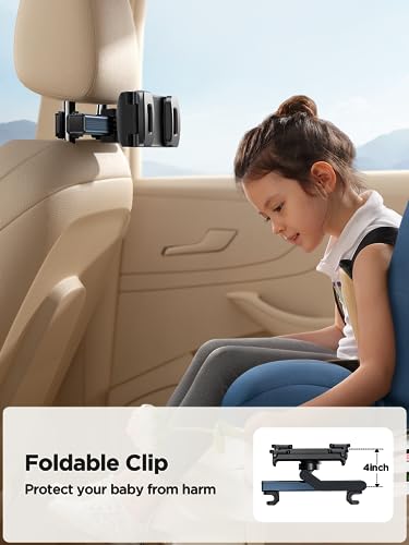 JOYROOM Tablet Holder for Car Headrest, [ Folding Extension Arm] iPad Holder for Car Backseat for Kids, Road Trip Essentials, for 4.7-12.9" Cellphones and iPad Pro, Air, Mini, Galaxy, Fire