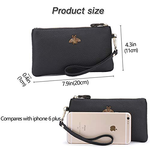 imeetu Women's Wristlet Clutch Purse Leather Cell Phone Wallet Handbag with Wrist Strap(light brown)