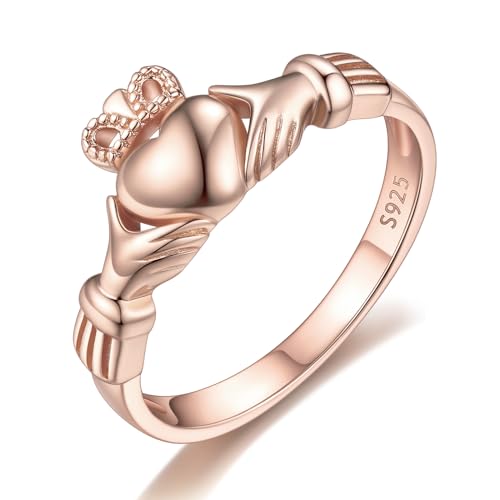 ChicSilver Personalized 925 Sterling Silver Irish Claddagh Ring for Women Custom Engraved Love Heart Celtic Knot Crown Promise Rings Friendship Band Size 4